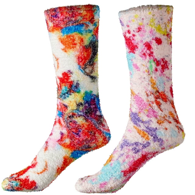 Gilbin 2 Pair Womens Warm Super Soft Plush Slipper Sock Winter Tie Dye Slipper Fuzzy Socks Crew Socks Casual Home Sleeping Fuzzy Cozy Sock