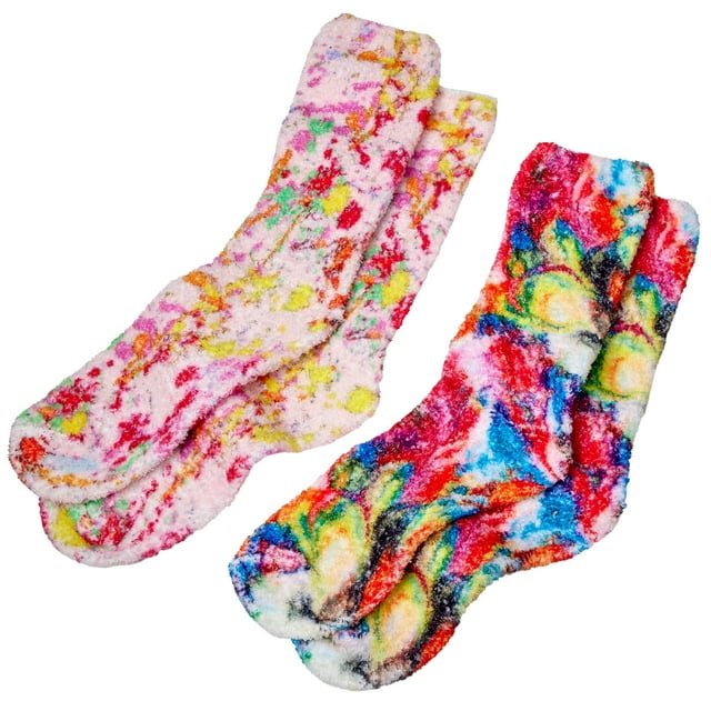 Gilbin 2 Pair Womens Warm Super Soft Plush Slipper Sock Winter Tie Dye Slipper Fuzzy Socks Crew Socks Casual Home Sleeping Fuzzy Cozy Sock