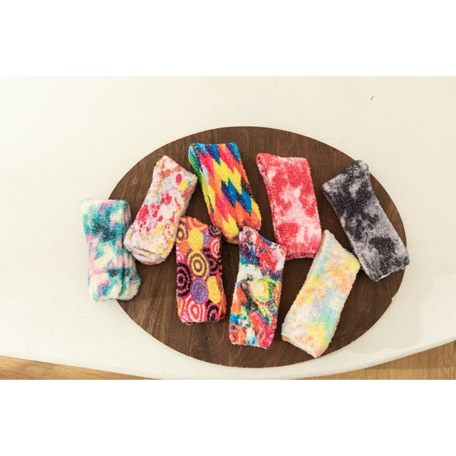 Gilbin 2 Pair Women Tie Dye Fuzzy Socks Warm Super Soft Plush Slipper Sock Casual Home Sleeping Cozy Crew Socks