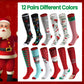 12 Pair Knee High Christmas Socks – Festive Holiday X-Mas Socks – Perfect for Women & Teens