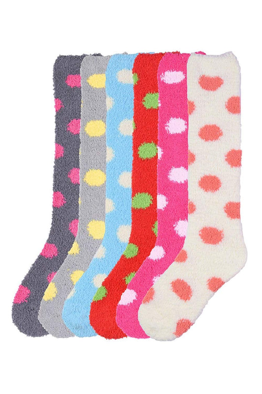 Womens Thick Comfortable Soft Polka Fuzzy Cozy Calf High Winter Plush Socks 6 Pairs Size 9-11