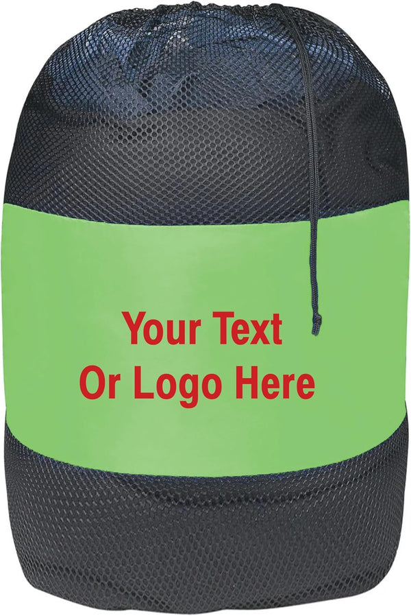 Personalized Nylon Mesh Laundry Bag – Custom Camp & Travel Laundry Solution (Green)