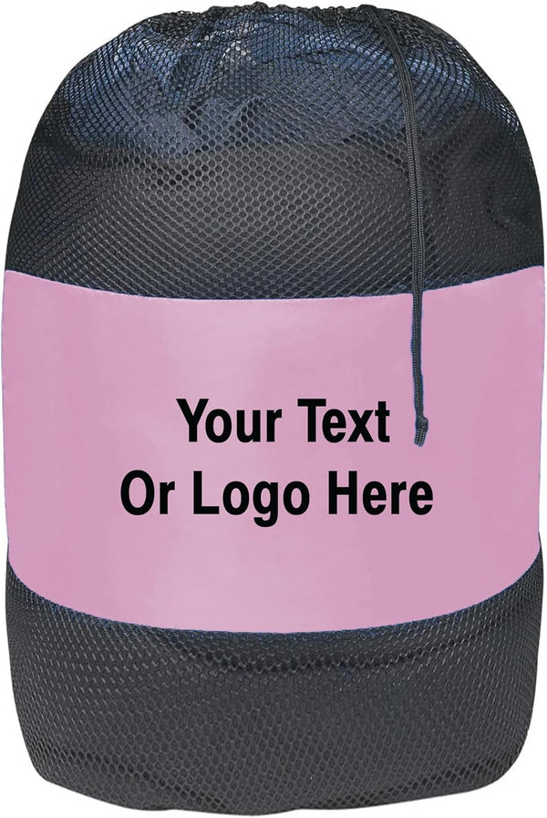 Personalized Nylon Mesh Laundry Bag – Custom Camp & Travel Laundry Solution (Pink)