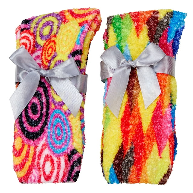 Gilbin 2 Pair Womens Warm Super Soft Plush Slipper Sock Winter Tie Dye Slipper Fuzzy Socks Crew Socks Casual Home Sleeping Fuzzy Cozy Sock