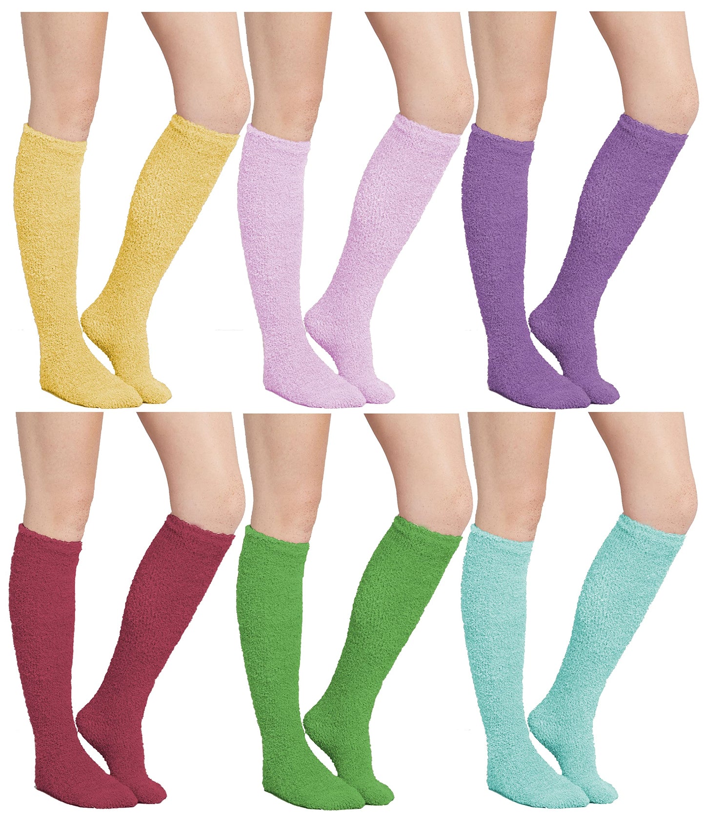 Womens Thick Comfortable Soft Fuzzy Socks Solid Cozy Calf High Winter Plush Socks 6 Pairs Size 9-11