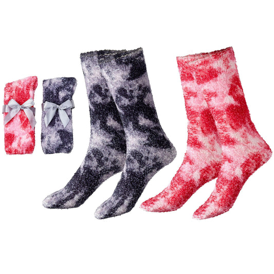 Gilbin 2 Pair Women Tie Dye Fuzzy Socks Warm Super Soft Plush Slipper Sock Casual Home Sleeping Cozy Crew Socks