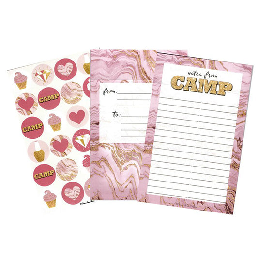 Notes From Camp Seal-N-Send Stationery Set 20 Cards and 24 Stickers Marble Gold