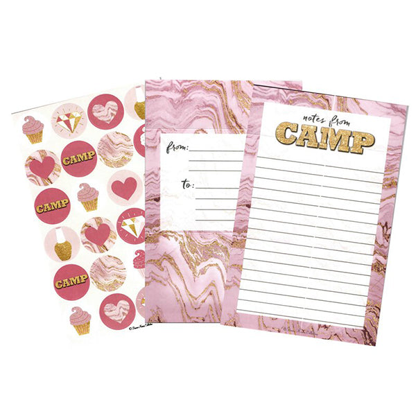 Notes From Camp Seal-N-Send Stationery Set 20 Cards and 24 Stickers Marble Gold