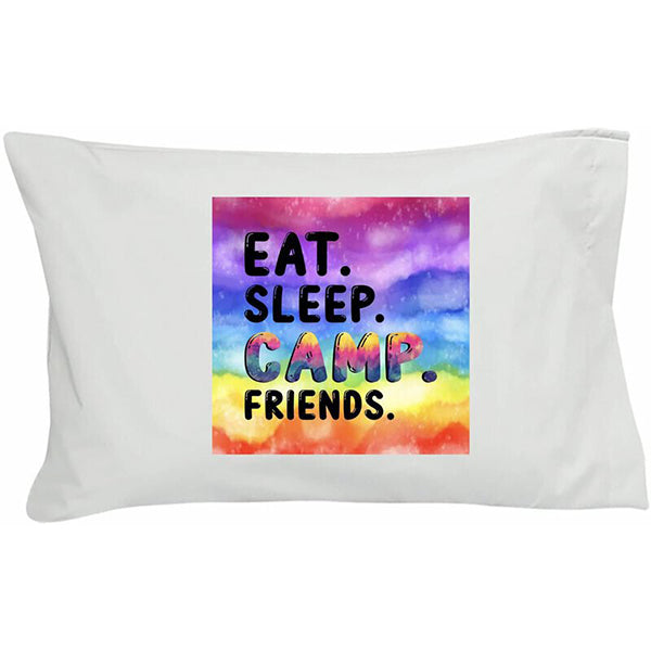 Autograph Pillowcase Great Gift for Summer Camp Have All Her Bunkmates and Counselors Sign It(Eat Sleep Camp Friends)
