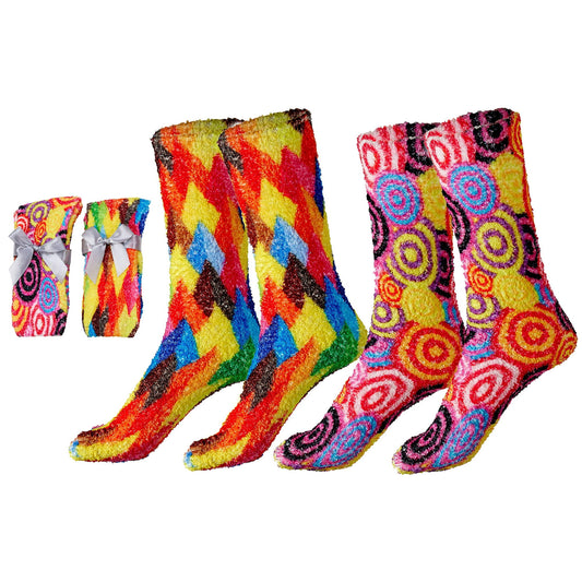 Gilbin 2 Pair Womens Warm Super Soft Plush Slipper Sock Winter Tie Dye Slipper Fuzzy Socks Crew Socks Casual Home Sleeping Fuzzy Cozy Sock