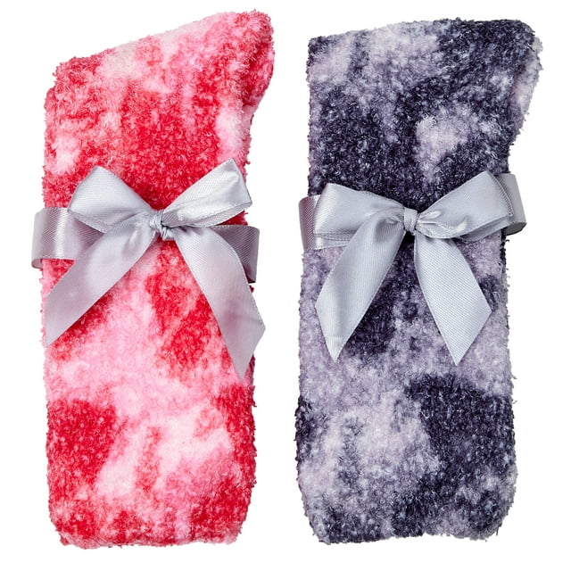 Gilbin 2 Pair Women Tie Dye Fuzzy Socks Warm Super Soft Plush Slipper Sock Casual Home Sleeping Cozy Crew Socks