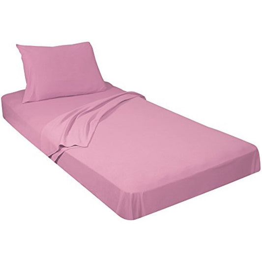 100% Combed T-Shirt Cotton Jersey Knit Camp Sheet Set, 1 Fitted cot Sheet, 1 Flat Sheet, 1 Standard Pillow case Twin Size 39"X75", Light Pink