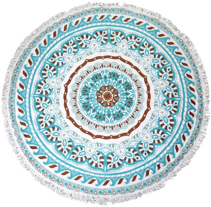 Round Beach Towel and Throw Teal and White