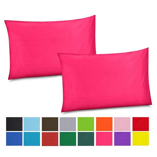 100% Cotton/Percale 210 Thread Count Pillow Cases Set of 2 Soft Hot Pink Cotton Pillow Cover for Sleeping-Bedroom Pillowcases