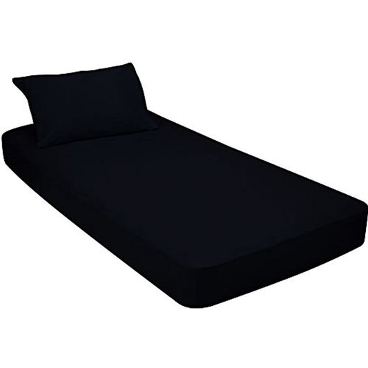 Gilbin Jersey Knit Cotton Fitted 2 pc. Cot Size Camp Sheet & Pillowcase Perfect for Camp Bunk Beds / RVs / Guest Beds (Black)