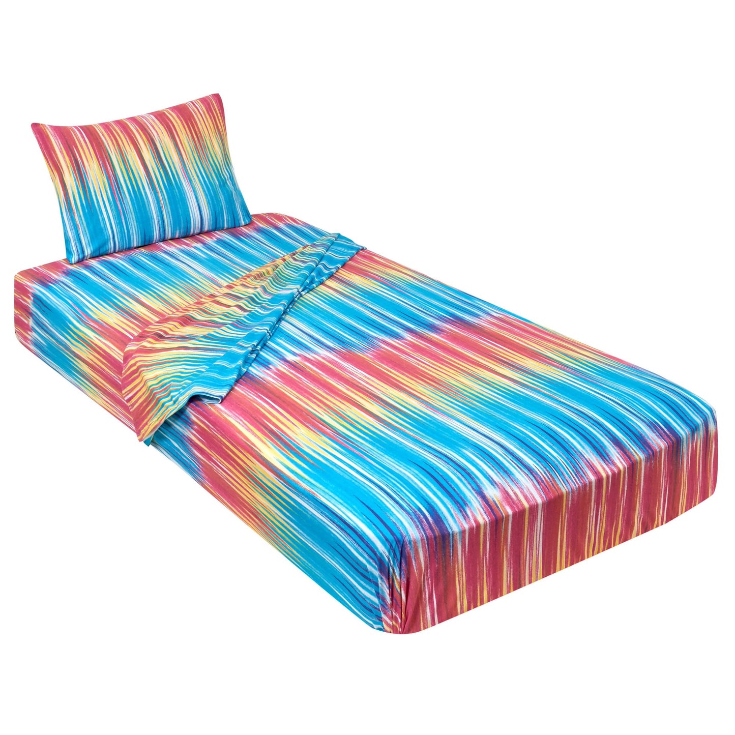 100% Combed T-Shirt Cotton Jersey Knit Camp Sheet Set, 1 Fitted cot Sheet, 1 Flat Sheet, 1 Standard Pillow case Rainbow Print (Twin)…
