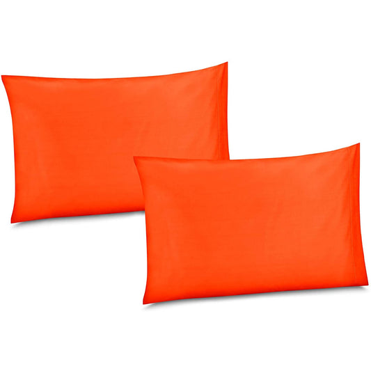 100% Cotton/Percale 210 Thread Count Pillow Cases Set of 2 Soft Orange Home Cotton Pillow Cover for Sleeping-Bedroom Pillowcases