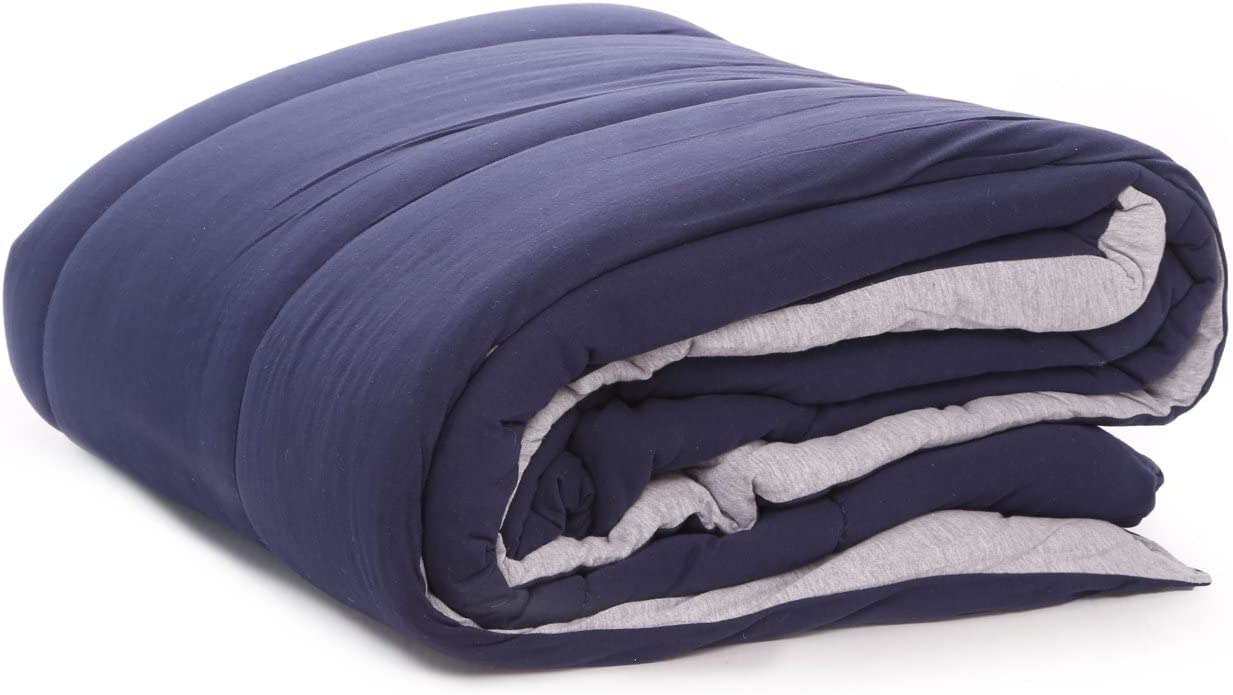 100% Cotton Jersey Knit Comforter Twin Size (Navy Grey Reversible)