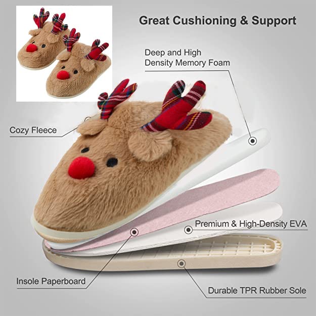 Gilbin Women's Christmas Holiday Ugly Warm Memory Foam Fleece Slippers Sweater Reindeer Winter Soft Cozy Home Booties slipper for Indoor & Outdoor