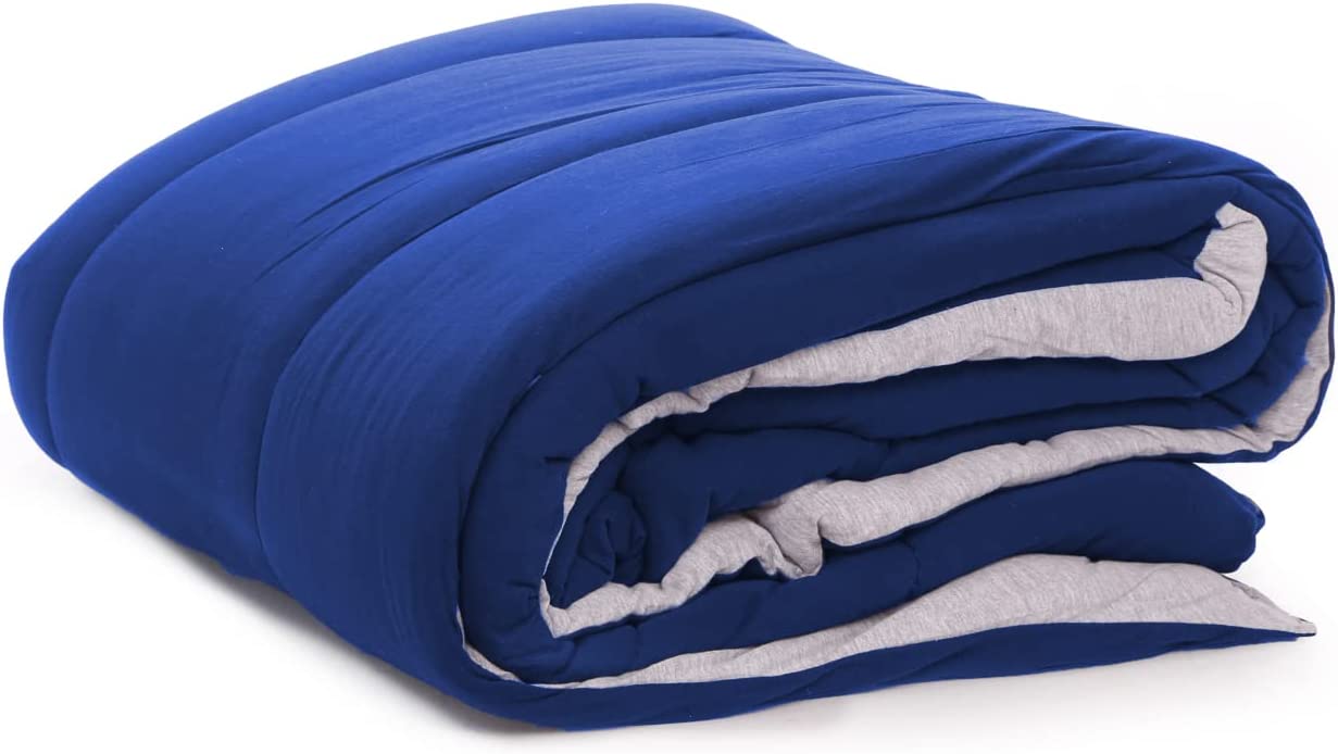 100% Cotton Jersey Knit Comforter Twin Size (Blue Grey Reversible)