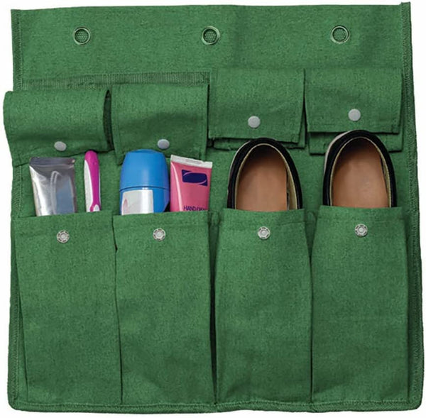 Storage Caddy Cotton Canvas Bed Storage Pocket Bedside Organizer Hanging Bunk Organizer for Camp, College Dorm Rooms Green