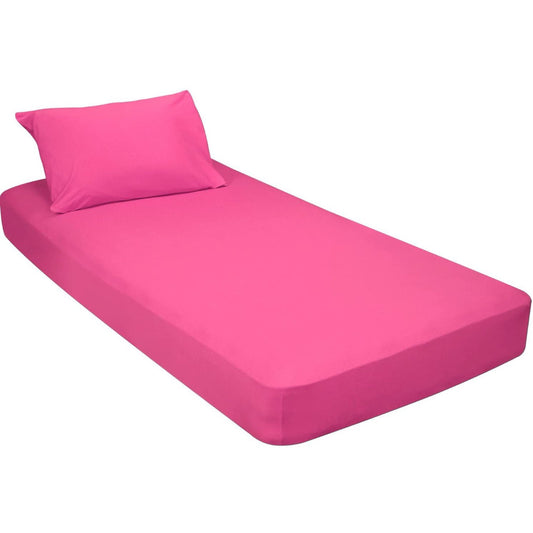 Jersey Knit Cotton Fitted 2 pc. Cot Size Camp Sheet & Pillowcase - Perfect for Camp Bunk Beds / RVs / Guest Beds Hot Pink