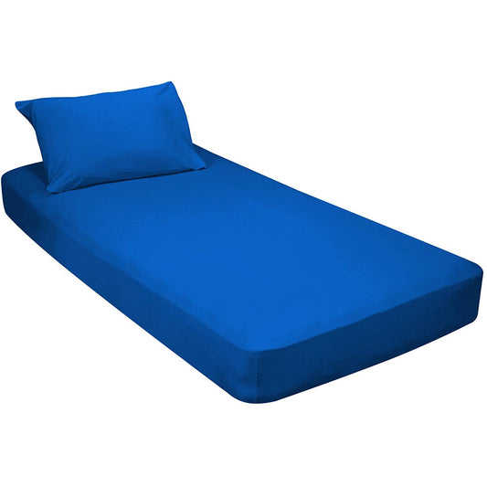Jersey Knit Cotton Fitted 2 pc. Cot Size Camp Sheet & Pillowcase Perfect for Camp Bunk Beds / RVs / Guest Beds Royal Blue