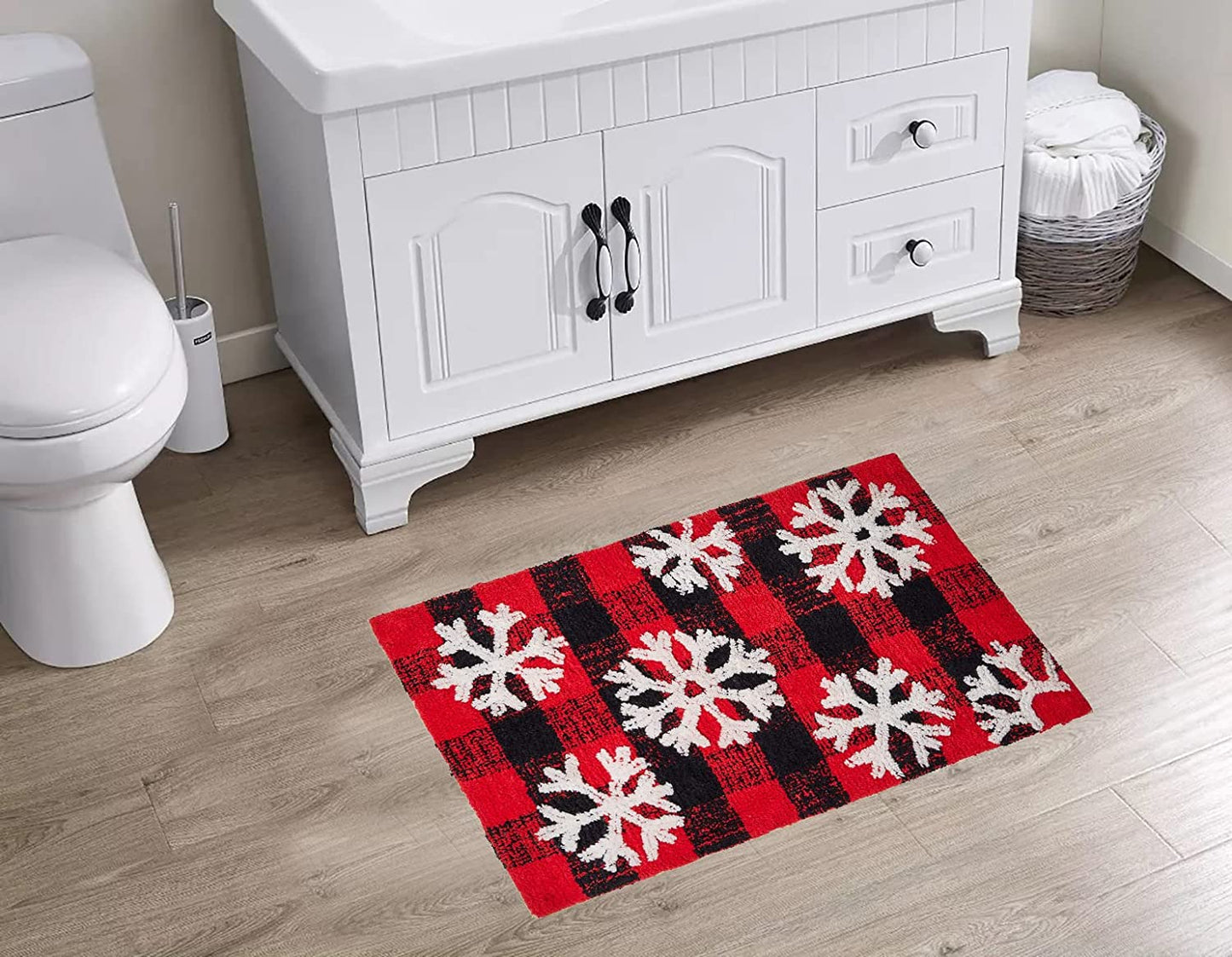 Christmas Holiday Decor Square Pick Up Truck with Christmas Tree Water Absorbent Bathroom Vanity Bath Rug 20x30, 100% Cotton Bath Spa Mat Accent Rug Machine Washable