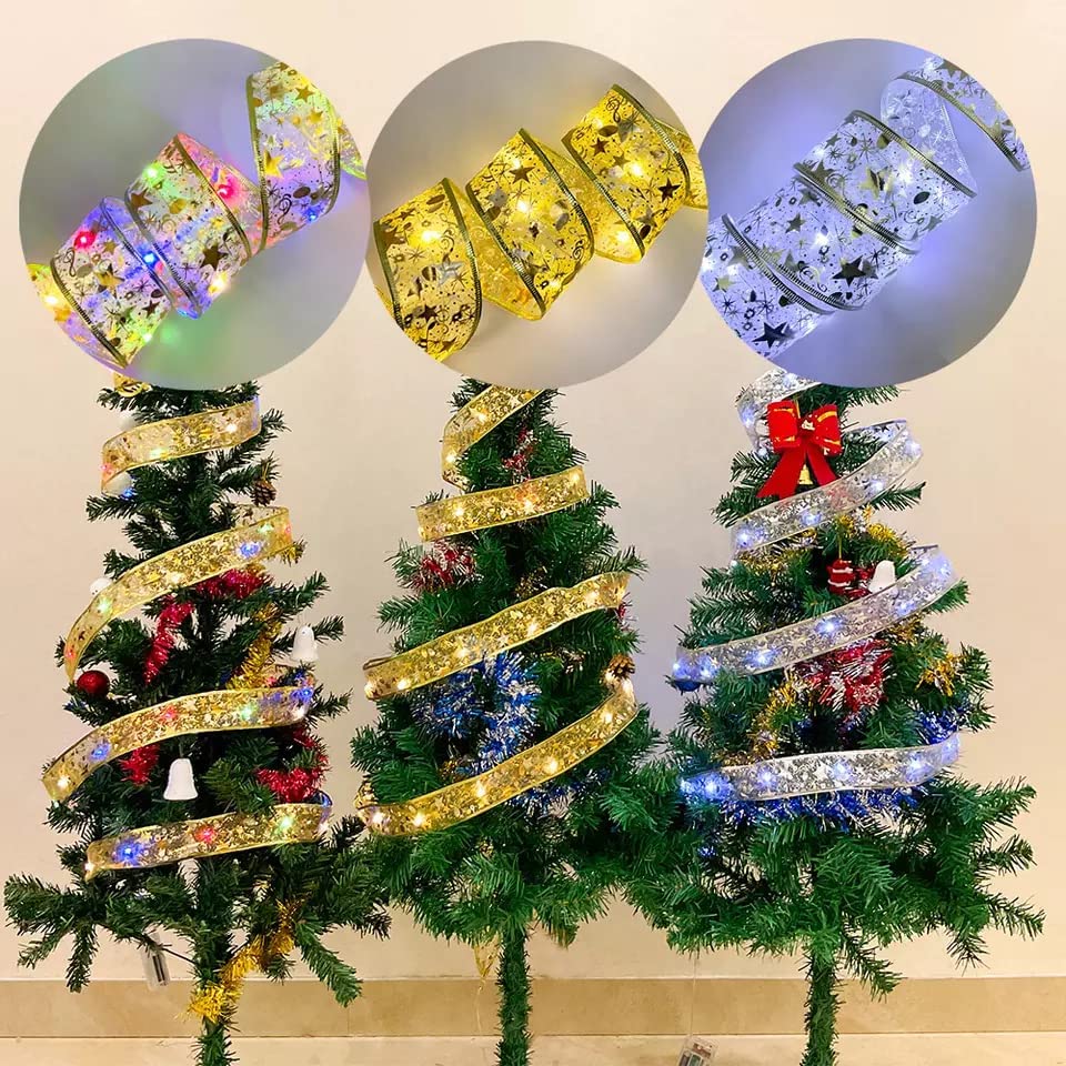 Gilbin Ribbon Christmas Lights, for Christmas Tree Battery Operated Xmas Gift Box Ribbon Birthday Party Holiday Decoration