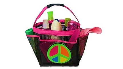 Easy-Carry Mesh Toiletry and Shower Tote with 6 Storage Compartments. Perfect for Dorm, Camp, Traveling and Gym use.Dries Quickly for Reuse. (Peace)