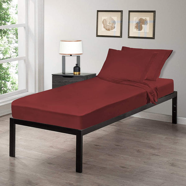 Cot Size 30" x 75"x8 Sheet Set 4 Piece Fitted Flat 2 Pillowcases, Made of Cotton, Perfect for Camp Bunk Beds / RVs / Guest Beds Burgundy