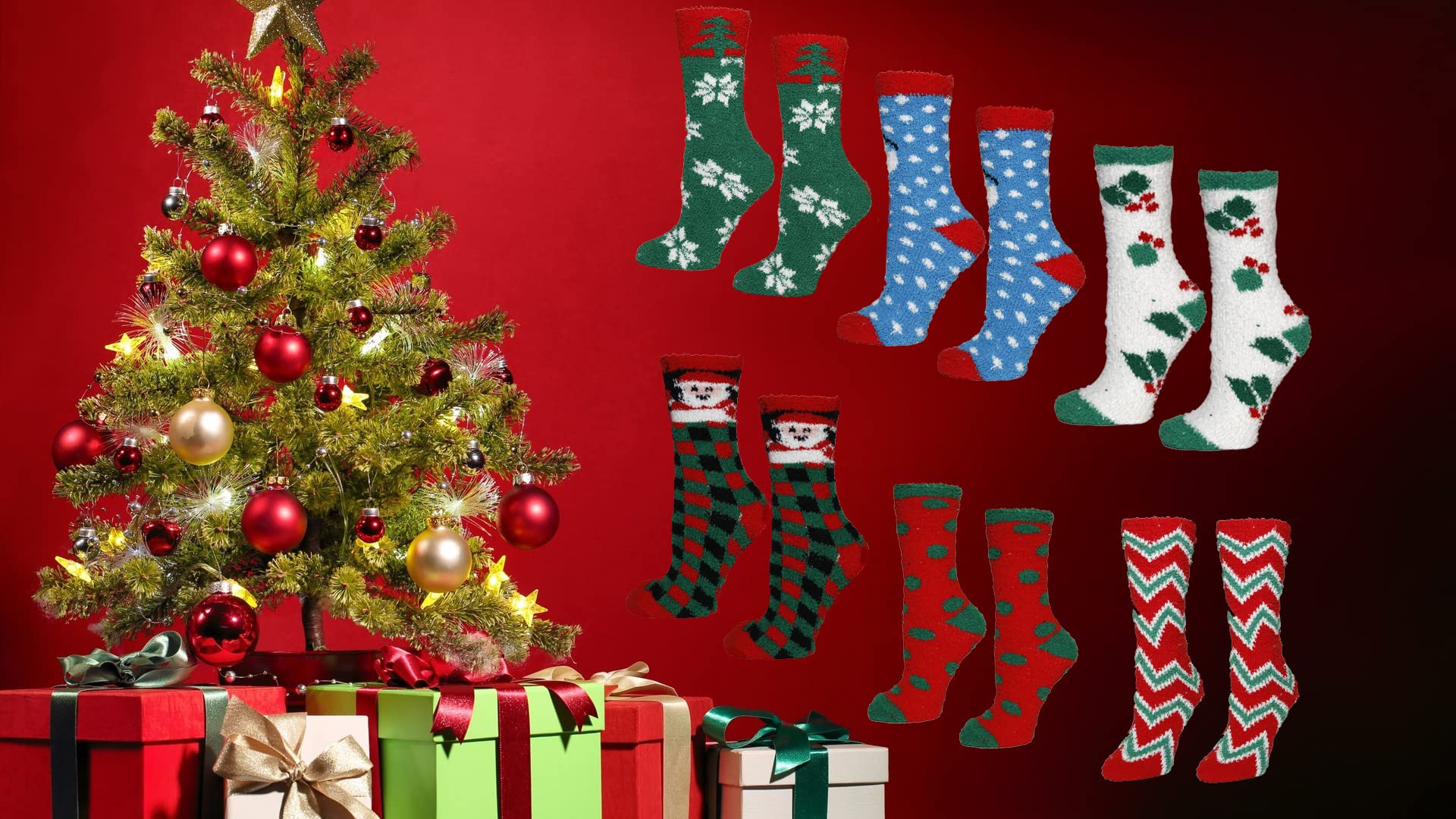 Womens Soft Fuzzy Sock, Holiday Christmas Slipper Socks, holiday