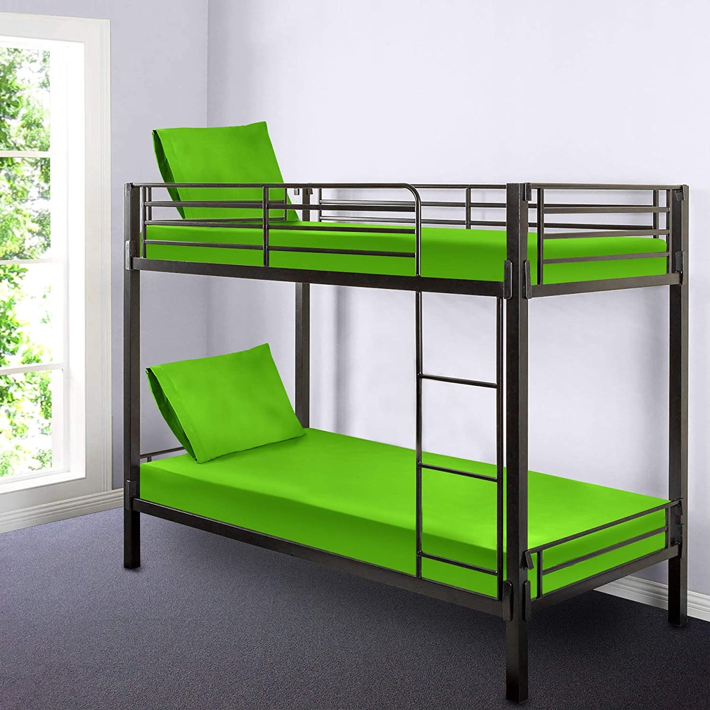 Gilbins 30" x 75" Cot Size 2-Piece Bed Sheet Set, Made of Ultra Soft Cotton, Perfect for Camp Bunk Beds/RVs/Guest Beds (Neon Green)