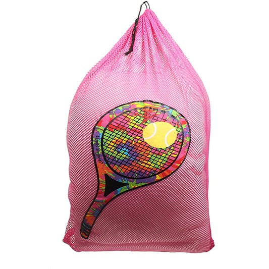 Mesh Laundry Bag with Drawstring for Sleep Away Camp Laundry Tennis Racket