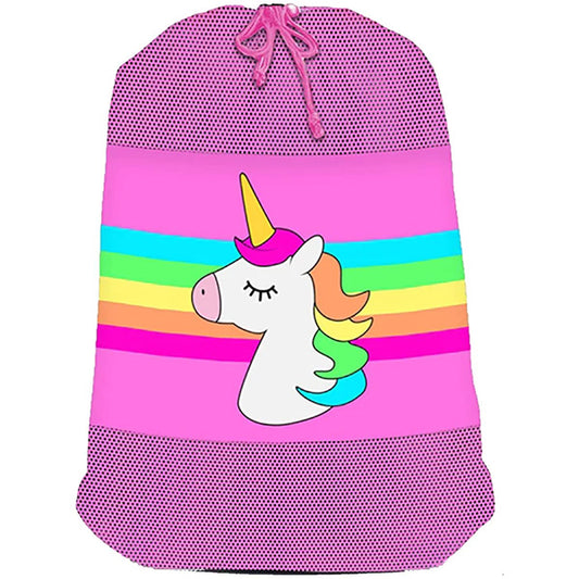 Mesh Sock Bag with Drawstring for Sleep Away Camp (Rainbow Unicorn)