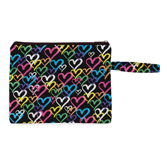 Black graffiti PUFFER heart wet bags Great for Wet Bathing Suits, Makeup, Stationery, Pencils,