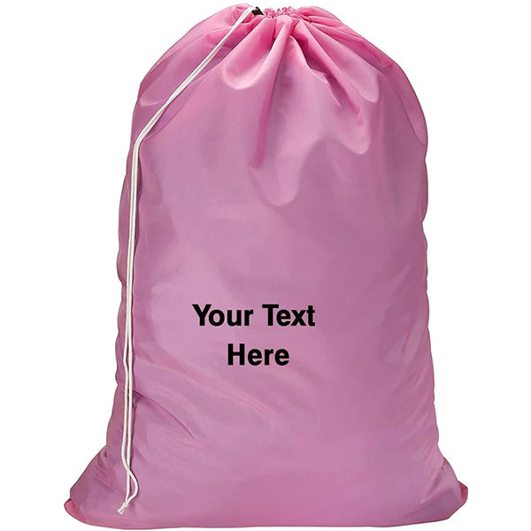 Personalized Nylon Laundry Bag - Locking Drawstring Closure and Machine Washable Pink