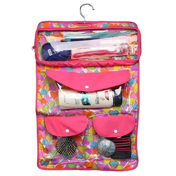 Foldable Personal Organizer Toiletry Bag With Hanging Hook Great For Sleepaway Campers Rainbow hearts