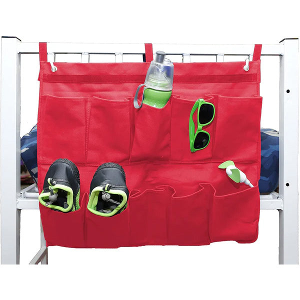 Hanging Storage Bag Holder End of Bed Shoe Organizer with 10 Pockets for Bed Rails Red