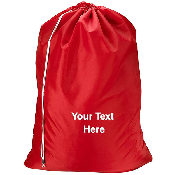 Personalized Nylon Laundry Bag - Locking Drawstring Closure and Machine Washable Red