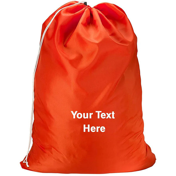 Personalized Nylon Laundry Bag - Locking Drawstring Closure and Machine Washable Orange