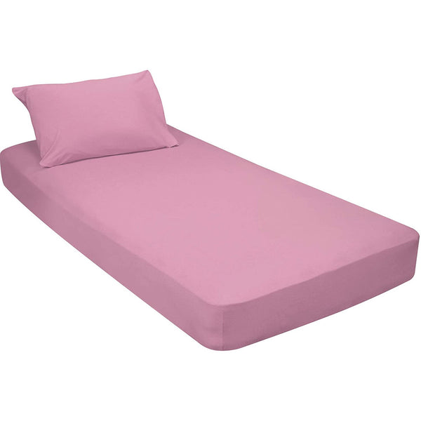 Jersey Knit Cotton Fitted 2 pc. Cot Size Camp Sheet & Pillowcase Perfect for Camp Bunk Beds / RVs / Guest Beds Pink