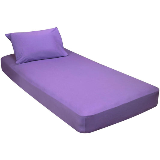 Jersey Knit Cotton Fitted 2 pc. Cot Size Camp Sheet & Pillowcase - Perfect for Camp Bunk Beds / RVs / Guest Beds Purple
