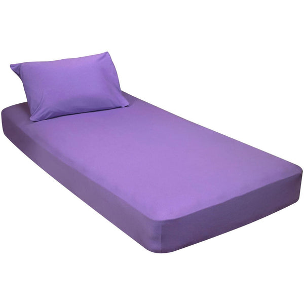 Jersey Knit Cotton Fitted 2 pc. Cot Size Camp Sheet & Pillowcase - Perfect for Camp Bunk Beds / RVs / Guest Beds Purple