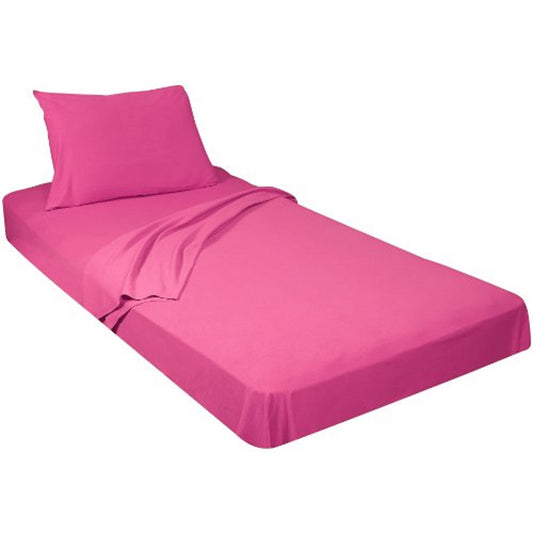 100% Combed T-Shirt Cotton Jersey Knit Camp Sheet Set, 1 Fitted cot Sheet, 1 Flat Sheet, 1 Standard Pillow case Twin Size 39"X75", Hot Pink