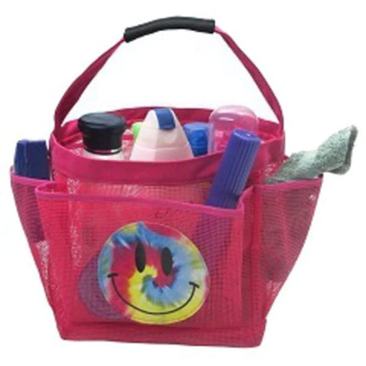 Easy-Carry Mesh Toiletry and Shower Tote with 6 Storage Compartments. Perfect for Dorm, Camp, Traveling and Gym use.Dries Quickly for Reuse.(Pink-Smile MESH Shower Caddy)