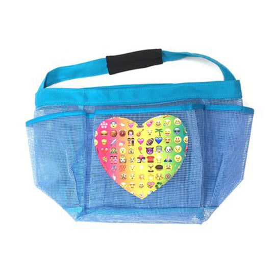 Easy-Carry Mesh Toiletry and Shower Tote with 6 Storage Compartments. Perfect for Dorm, Camp, Traveling and Gym use.Dries Quickly for Reuse.(Multi Emoji Heart MESH Shower Caddy)